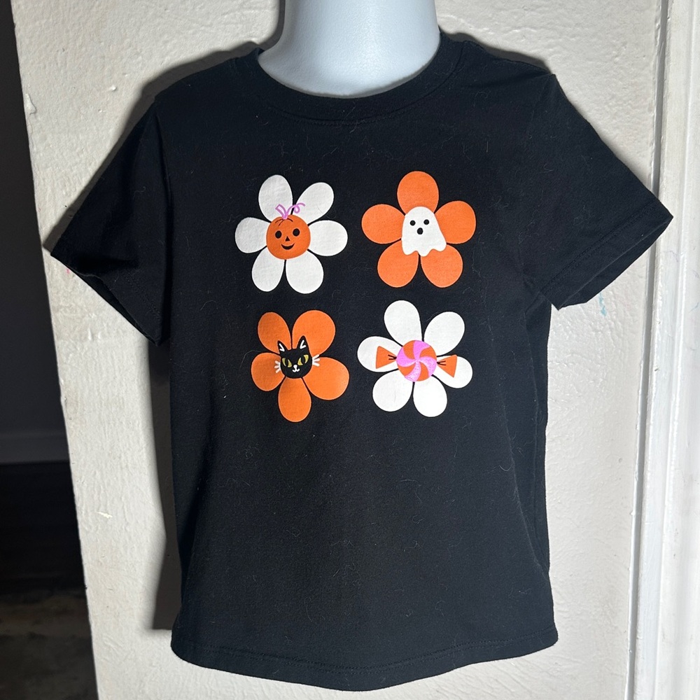 Cat & Jack Black Tee with Halloween Floral Design